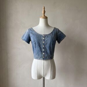Ralph Ralph Lauren c. 1990s Denim Crop Top Rinsed Indigo | M